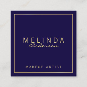 Cartão De Visita Quadrado Azuis marinhos e ouro modernos simples
