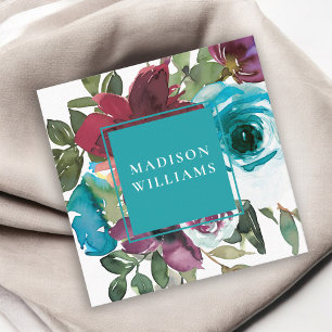 Cartão De Visita Quadrado Azul-asfalto e vinho borgonha