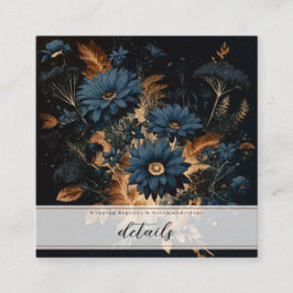 Cartão De Visita Quadrado Azul Marinho Escuro & Dourado Floral Rústico Glam 