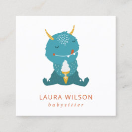 CARTÃO DE VISITA QUADRADO AZUL OCHRE CUTE SANDI PEQUENO ICECREAM NANNY