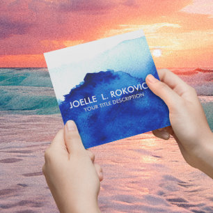 Cartão De Visita Quadrado AZUL/Vintagem em relevo Azul aquarela