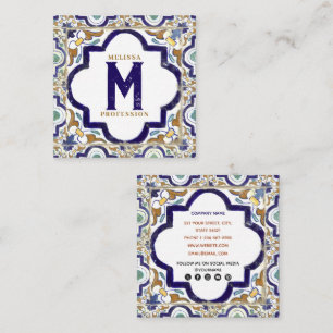 Cartão De Visita Quadrado Azulejos Botânicos Vintage Mídia Social