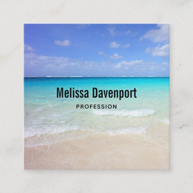 Cartão De Visita Quadrado Azure Blue Caribe Praia Tropical (Frente)