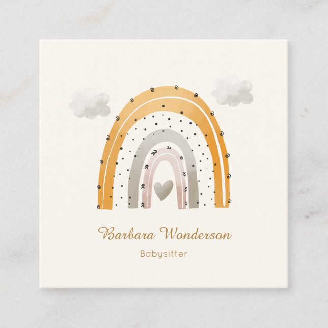 Cartão De Visita Quadrado Babá Babysitter Daycare Rainbow QR Cod (Frente)