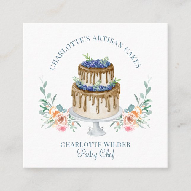Cartão De Visita Quadrado Bagaço de pastelaria Chef Aquarela (Frente)