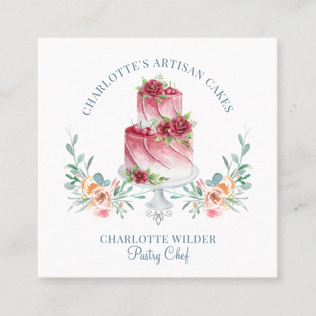 Cartão De Visita Quadrado Bagaria Pastelaria Chef Deserto De Bolo De Água (Frente)