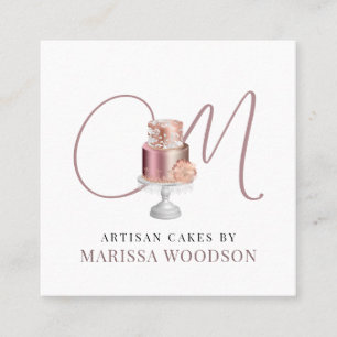Cartão De Visita Quadrado Baker Paery Chef Pink Elegante Praça de Bolo