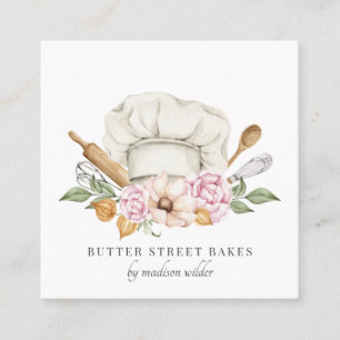 Cartão De Visita Quadrado Baker Pastelaria Chef Aquarela Chef Utensls