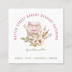 Cartão De Visita Quadrado Baker Pastelaria Utensílios Aquecedores