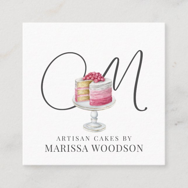 Cartão De Visita Quadrado Baker Pasteleiro Pink Elegante (Frente)