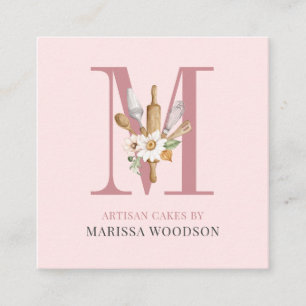 Cartão De Visita Quadrado Bakers de pastelaria de pastelaria rosa