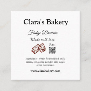 Cartão De Visita Quadrado Bakery brownie adiciona ingredientes feitos com lo