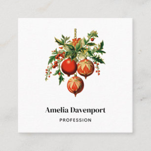 Cartão De Visita Quadrado Balas de Natal Vermelhas com Holly Festivo