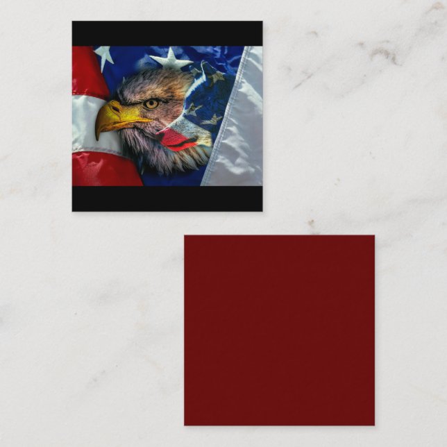 Cartão De Visita Quadrado Bald Eagle Wolf American Flag (Frente/Verso)