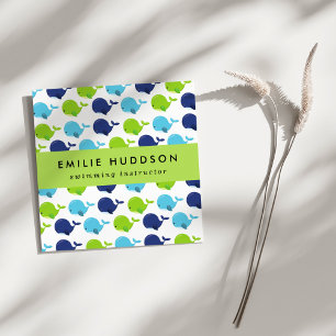 Cartão De Visita Quadrado Baleias-Cuta, Instrutor de Natação, Treinador de N