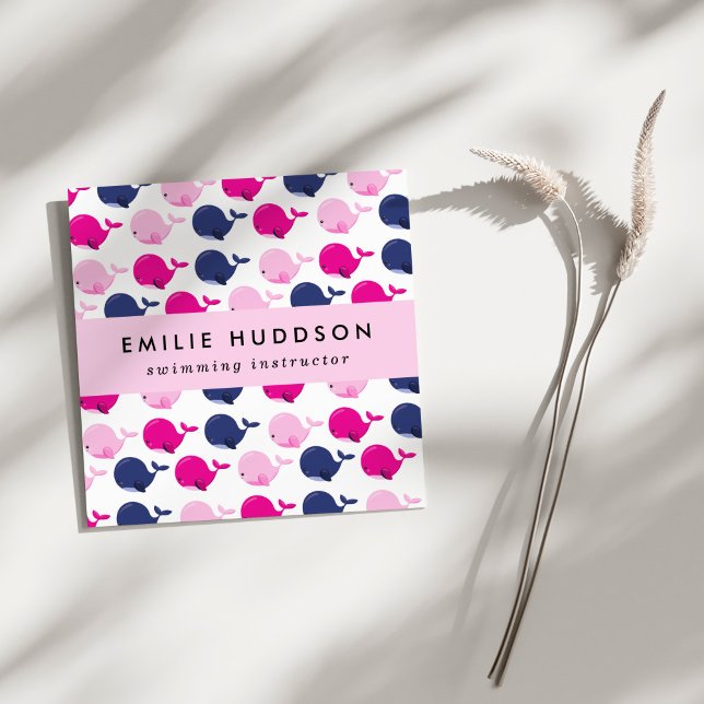 Cartão De Visita Quadrado Baleias-Cuta, Instrutor de Natação, Treinador de N (Criador carregado)