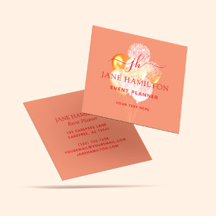Cartão De Visita Quadrado Balões Glitter com Monograma Elegante