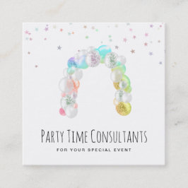 Cartão De Visita Quadrado *~* Balões Planejador de Eventos do Rainbow Party