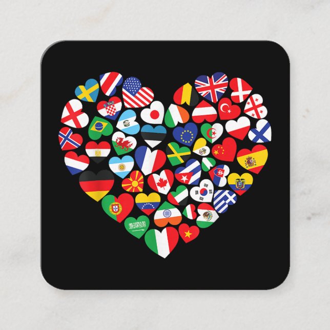 Cartão De Visita Quadrado Bandeiras de países de bandeira internacional mund (Frente)