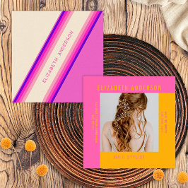 Cartão De Visita Quadrado Bandejas Retro Laranja Cor-de-Cor-de-Rosa Personal