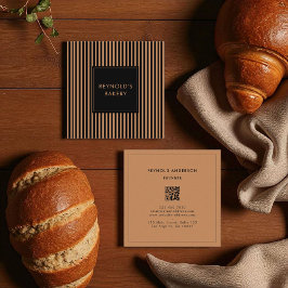 Cartão De Visita Quadrado Banheiro de código QR de faixas pretas minimalista