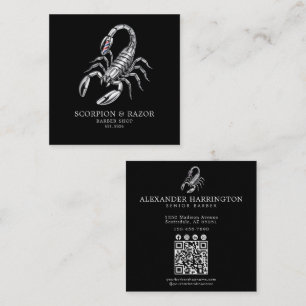 Cartão De Visita Quadrado Barbearia Escorpião Prata Código Qr Profissional