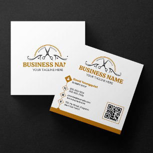 Cartão De Visita Quadrado Barbearia Minimalista Branca & Marrom Enferrujado 