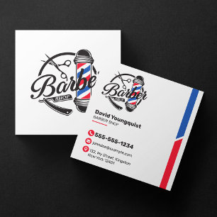 Cartão De Visita Quadrado Barbearia Minimalista Branca Salão Cabeleireiro