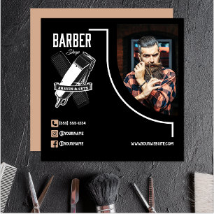 Cartão De Visita Quadrado Barbearia Profissional de Logotipo Moderno