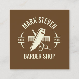 Cartão De Visita Quadrado Barbearia Vintage Cabelo Castanho Escuro elegante