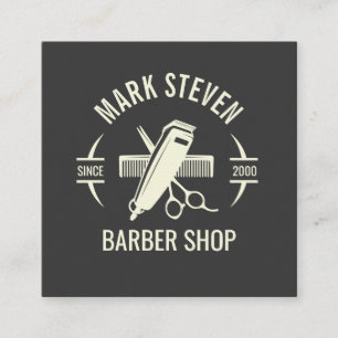 Cartão De Visita Quadrado Barbearia Vintage Grey Hair elegante