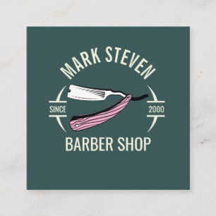 Cartão De Visita Quadrado Barbearia Vintage Grey Hair elegante
