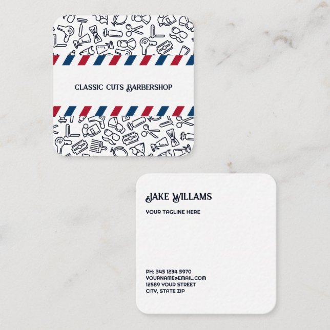 Cartão De Visita Quadrado Barber Barbershop (Frente/Verso)