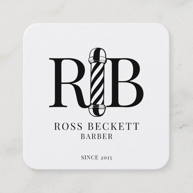 Cartão De Visita Quadrado Barber Pole Barber Hair Stylist Square Business C (Frente)