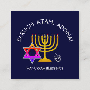 Cartão De Visita Quadrado BARUCH ATAH ADONAI   Hanukkah - Bênção