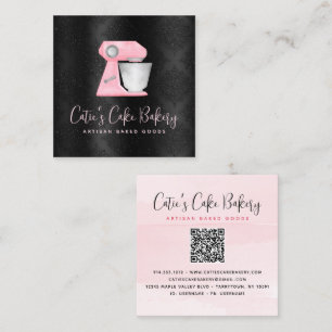 Cartão De Visita Quadrado Batedeira de Cozinha Rosa Blush Padaria Código QR