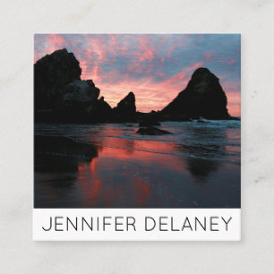 Cartão De Visita Quadrado Beach Sunrise, Oregon Coast Nature Viagem