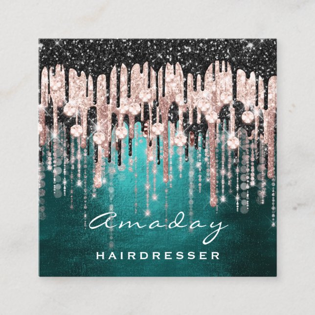 Cartão De Visita Quadrado Beauty Studio Hairdresser Makeup Rosa Verde (Frente)