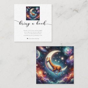 Cartão De Visita Quadrado Bebê Girafa Celestial Traga um Livro Chá de Bebê