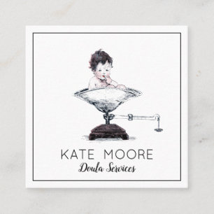 Cartão De Visita Quadrado Bebê Whimsical Em Escala De Parteira Ou Doula
