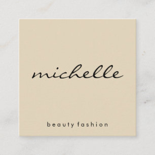 Cartão De Visita Quadrado bege preto minimalista com texto cursivo