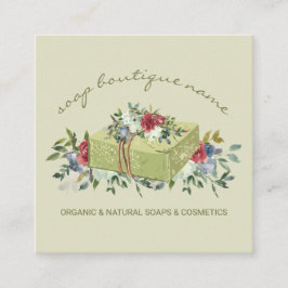 Cartão De Visita Quadrado Beige Soap Boutique Green tradicional