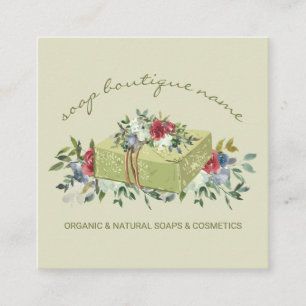 Cartão De Visita Quadrado Beige Soap Boutique Green tradicional