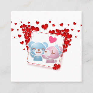 Cartão De Visita Quadrado Beijar ursos com Corações de Amor por Todos