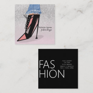 Cartão De Visita Quadrado Bela Chic Fashionista Blogueiro Glitter Heels