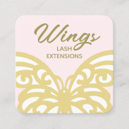 Cartão De Visita Quadrado Bela Dourada Borboleta Amarela Cor-de-rosa Beleza