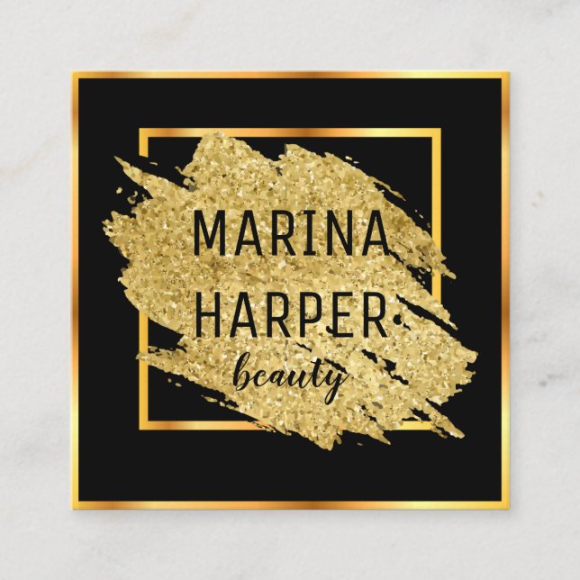 Cartão De Visita Quadrado Bela Luxúria Dourada Elegante Design (Frente)