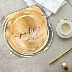 Cartão De Visita Quadrado Bela Orgânica Comprada Código QR Logotipo Dourado