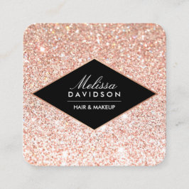 Cartão De Visita Quadrado Bela rosa Dourada de brilho e brilho