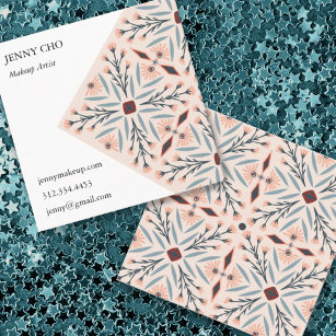 Cartão De Visita Quadrado Beleza Rosa Geométrica dos Azulejos Florais Elegan